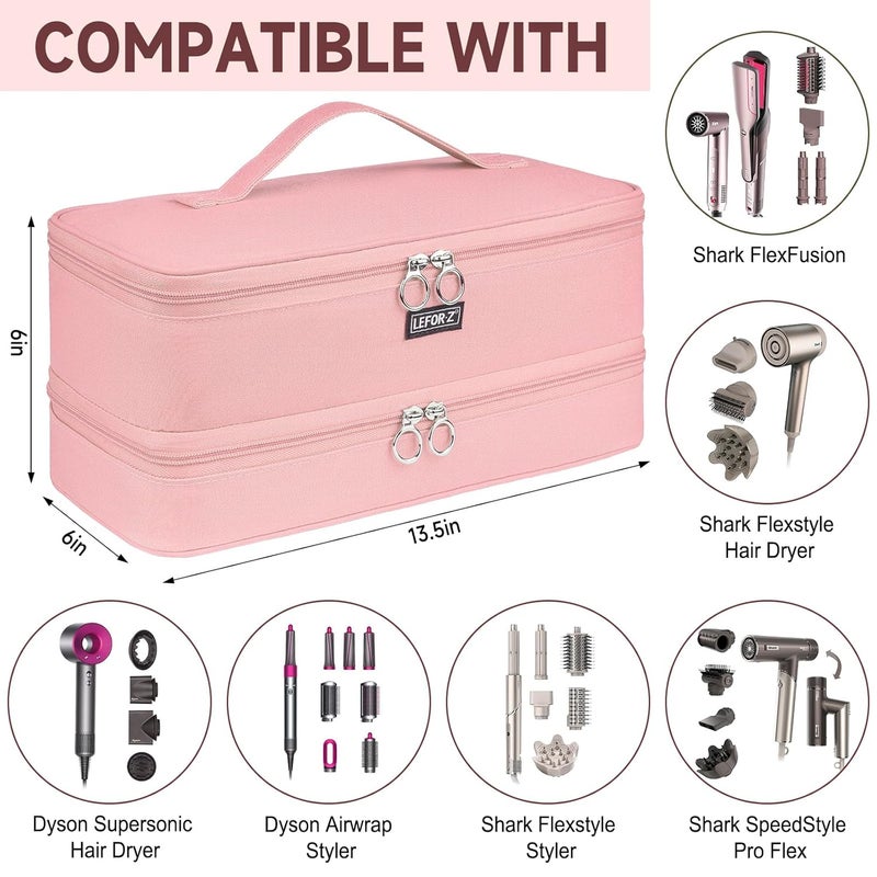 LEFORZ Travel Carrying Case Compatible with Shark Flexstyle Styler/FlexFusion/Hair Dryer,Double-Layer Hair Hot Tools Storage Bag Fits for Dyson Airwrap Styler/Supersonic Hair Dryer,Pink-Bag Only - Image 2
